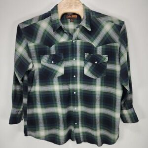 Canyon Guide Outfitters 2XL Men's Flannel Plaid Pearl Snap Long Sleeve Shirt